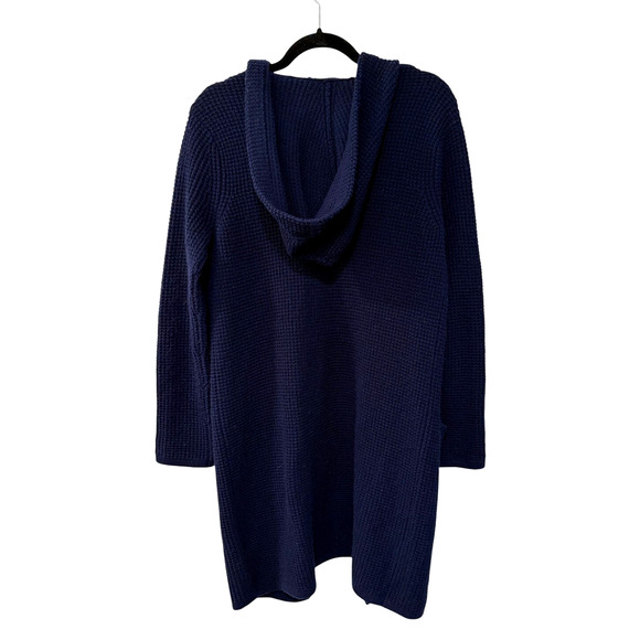 Jenni Kayne XS Waffle Knit CASHMERE $495 Wool Hooded Cardigan Sweater Coat Navy - Picture 5 of 8